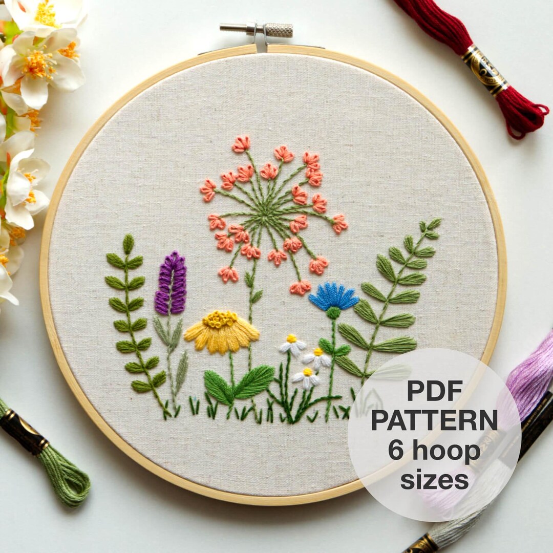 Wildflower Embroidery Pattern (beginner, 3”- 8” Hoops) – Meadow Floral ...
