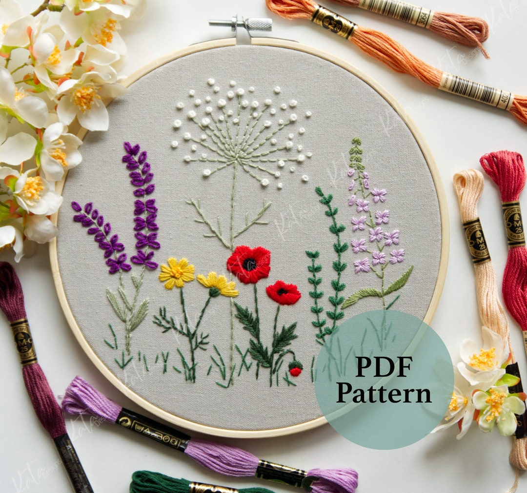 Meadow Flowers Embroidery Pattern – Wildflower Hand Stitch Design • PDF ...