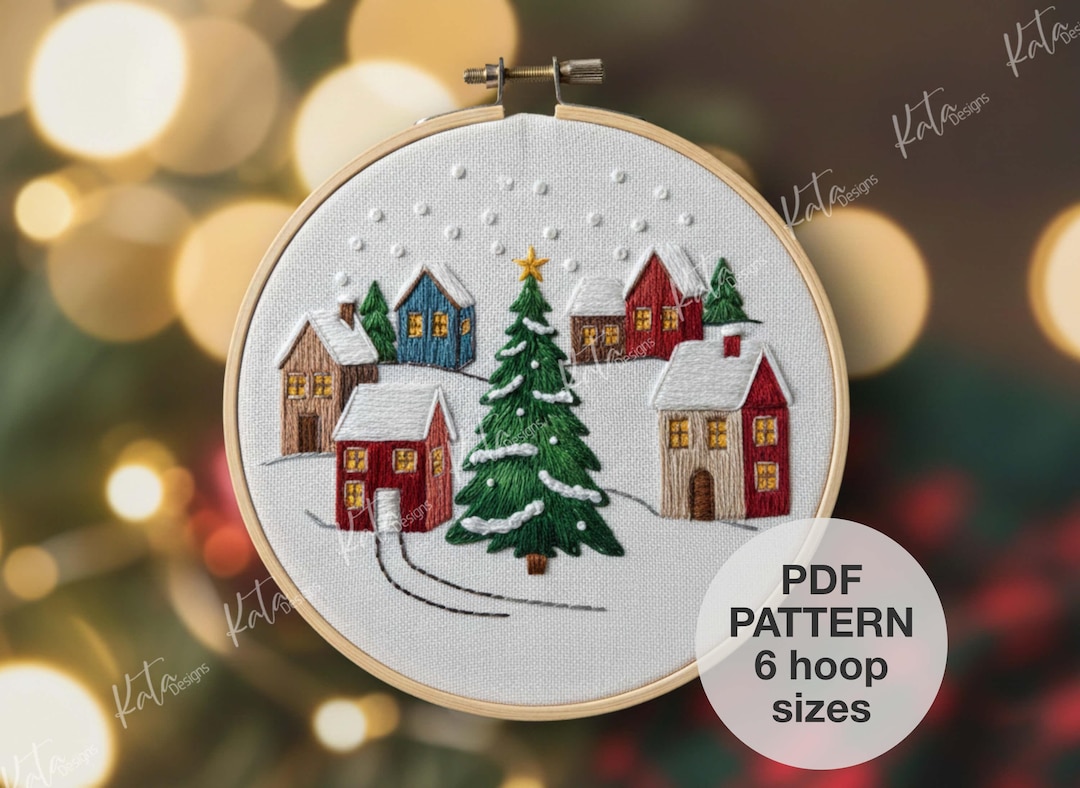 Winter Village Embroidery Pattern (beginner, 5 - 8” Hoops) – Christmas ...