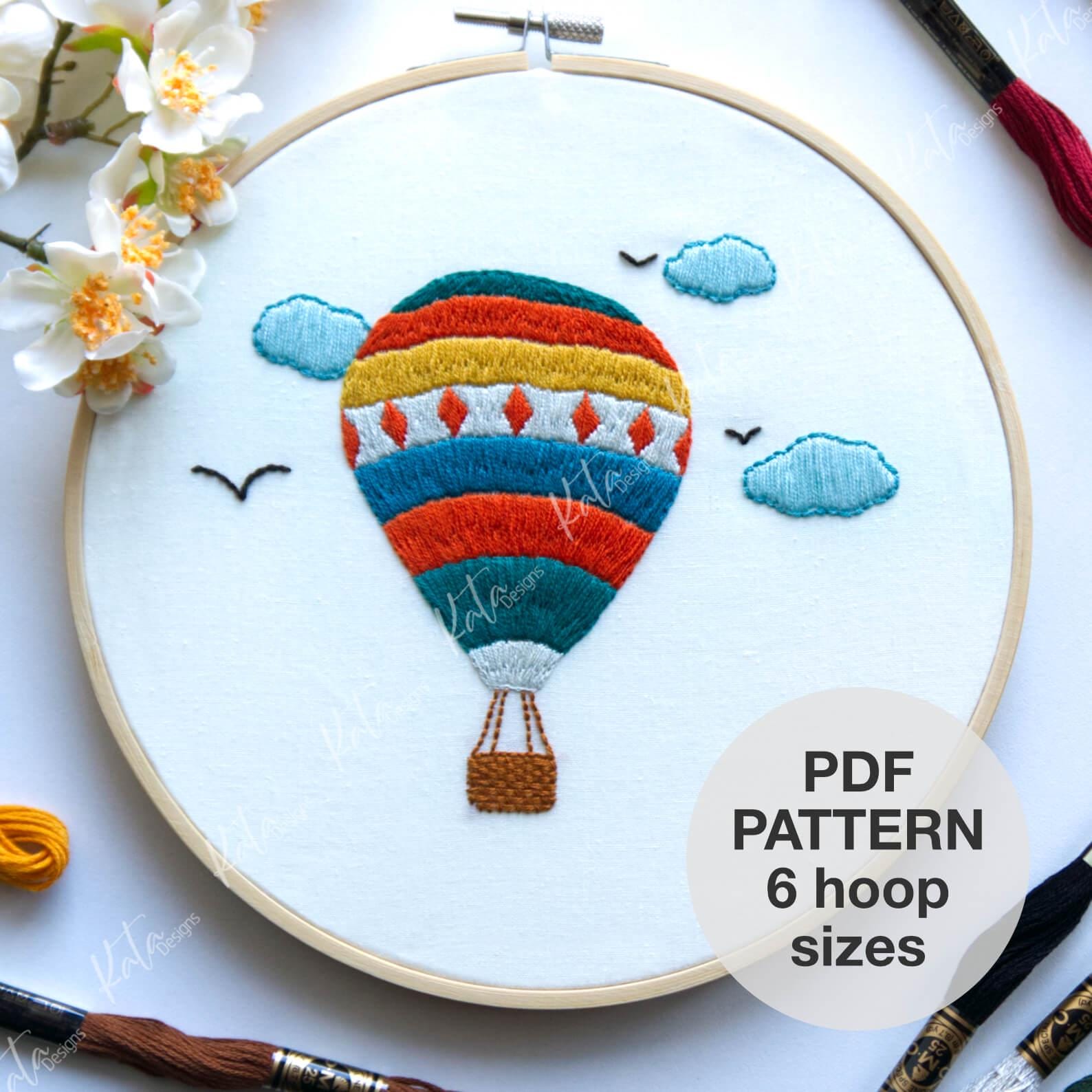 Hot Air Balloon Embroidery Pattern (beginner, 3” - 8” Hoops) – Hand ...