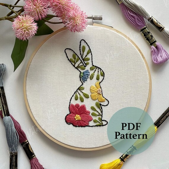 Hand Embroidery Easter Fluffy Bunny Tail Hand Embroidery Pattern PDF