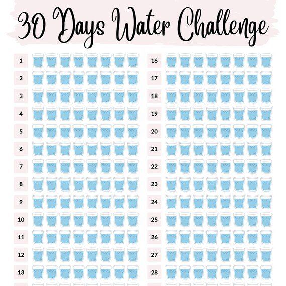30 Days Water Challenge Printable PDF Water Intake Tracker - Etsy