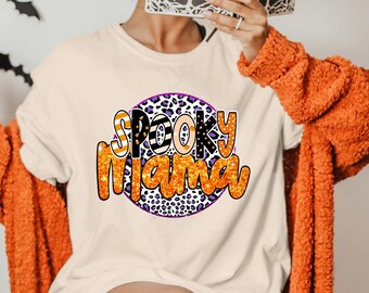 Spooky Mama Shirt, Cute Halloween Mom Shirt, Halloween Leopard Mom Shirt, Halloween Shirt, Witch Trick or Treat T-Shirt, Gift for Mother