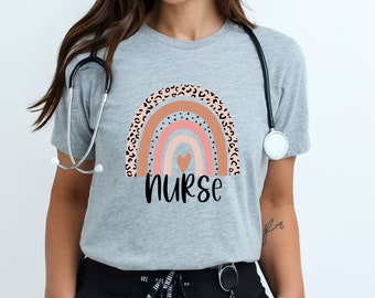 Rainbow Nurse Shirt, Nurse Life, Nurse Gift, Nurse Shirt, Gift For Nurse, Nurse Week, Registered Nurse Shirt, Leopard Print Nurse Shirt