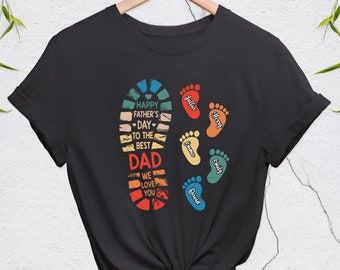 Happy Father's Day Shirt, Custom Kids Name Dad T-Shirt, Childs Footprints Dad Tee, Custom Daddy Tee