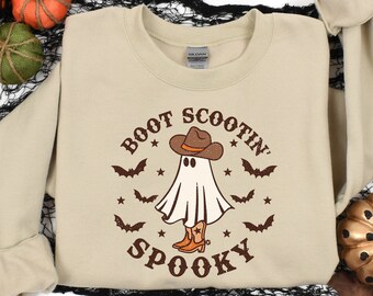 Boot Scootin Spooky Sweatshirt and Hoodie,Halloween Shirt ,Cowboy Ghost Shirt,Western Halloween Shirt, Cute Spooky Shirt, Halloween Gift Tee