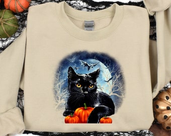 Cute Cat Halloween Pumpkin Shirt, Black Cat Halloween Shirt , Halloween Sisters, Witch Shirt, Halloween Spirit shirt, teacher school shirt