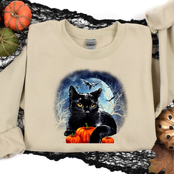 Cute Cat Halloween Pumpkin Shirt, Black Cat Halloween Shirt , Halloween Sisters, Witch Shirt, Halloween Spirit shirt, teacher school shirt