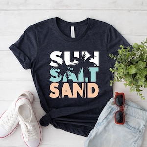 Camicia da spiaggia Sun Sand Salt, T-shirt dai colori comfort retrò, Camicie da spiaggia alla moda per le donne, Camicie per le vacanze estive, Camicia da spiaggia oversize da donna