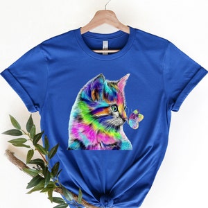 Colorful Cat Shirt, just a girl who loves cat, ranch life nature, Cat shirt, Cat silhouette print, Cat lover shirt