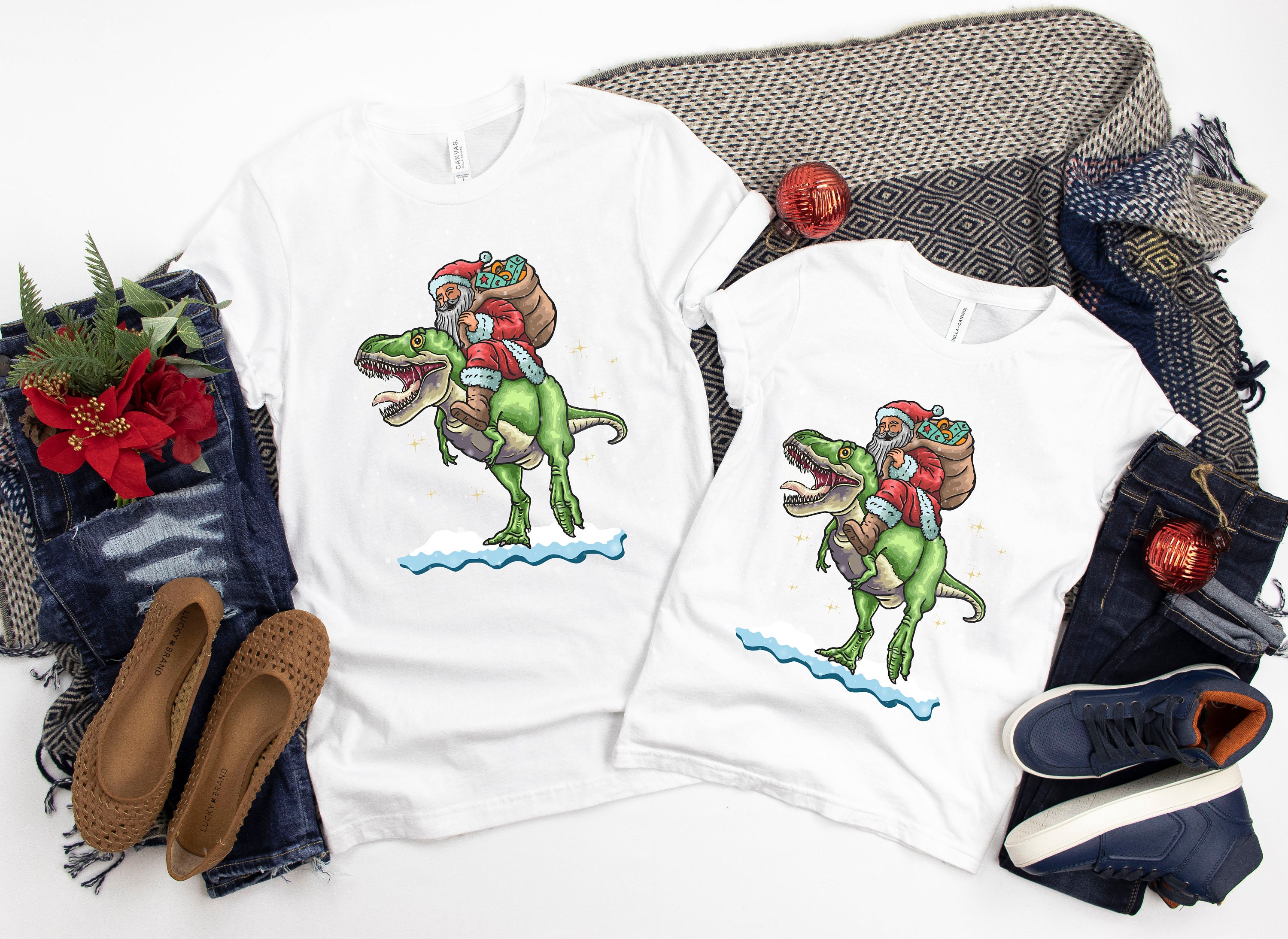 Discover Boys Christmas Shirt, Santa riding Dinosaur Christmas shirt, Funny Xmas T-rex shirt  gift for boys Family matching Christmas shirt Cute boys