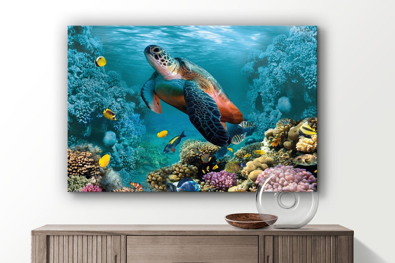Sea Turtle Underwater Glass Decor Sea Life Canvas Decor - Etsy