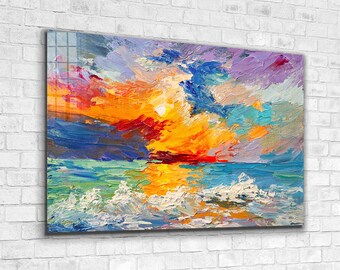 Abstract Seascape Glass Wall Art: Modern Coastal Decor