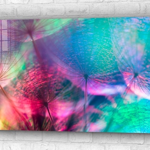 Abstract Dandelion Flowers , Dandelion Rainbow , Glass Wall Art ,  Canvas Wall Art , Modern Art,  , Modern Room Decor Mother&#39;s Day Gift