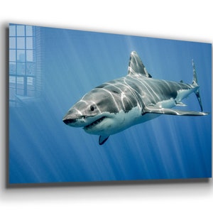Shark , Great White Shark , Sea , Canvas Decor , Glass Wall Art ,  Canvas Wall Art , Modern Art,  , Room Decor Mother&#39;s Day Gift