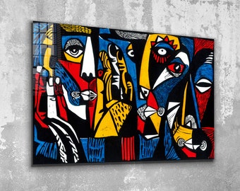 Abstract Faces Glass Wall Art: Modern Home Decor