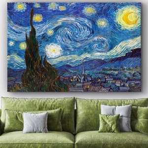 Van Gogh Starry Night, Masterpiece of Art , Glass Wall Art , Canvas ...