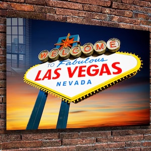 Bienvenido a la fabulosa decoración del lienzo del letrero de Las Vegas, arte de la pared de vidrio, arte de la pared del lienzo, arte moderno, decoración de la habitación, letrero de Las Vegas