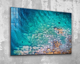 Vista sull&#39;oceano dall&#39;alto, arte murale in vetro, arte murale su tela, regalo di arte moderna per la festa della mamma