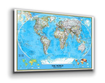 World Political Map  , Glass Wall Art ,  Canvas Wall Art , Big Wall Decor Mother's Day Gift