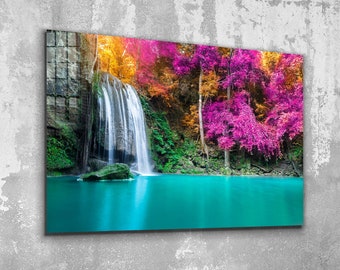 Decorazioni su tela, quadri su vetro, quadri su tela, arte moderna, decorazioni per la stanza, alberi viola, quadri con cascata, regalo per la festa della mamma