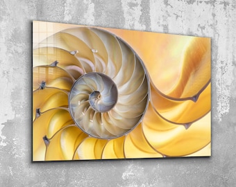 Nautilus Shell Glass Wall Art: Modern Coastal Decor