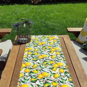 Zitrone Tischläufer Sommer Zitrusfrucht-Tupfen Farbenfroh Design Bügelleicht