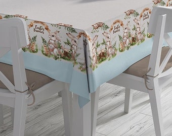 Easter Tablecloth -Happy Easter - Bunnies with Eggs -Happy Easter Tablecloth - Easter Gift Home Decor-Printed Table Linens