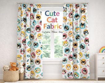 Tela con diseño de gatos adorables, tela infantil cortada a medida, tela con estampado de gatos coloridos, tela para guardería, tela para tapicería, cortinas, cojines y bolsos.