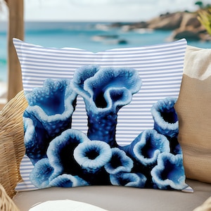 Blue Coral Pattern Cushion Cover, Poster Print Fabric, Home Decoration,Pillow Cover,Unique Cushion Cover,Home Decor