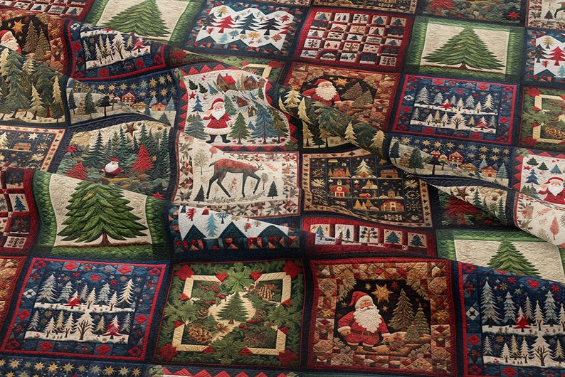 Christmas Fabric ,christmas Quilt Effect, Vintage Christmas Fabric