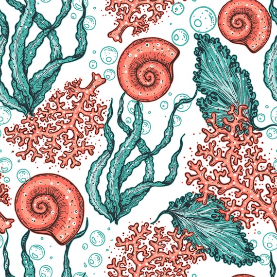 Orange Aqua Blue Coral Reef Upholstery Fabric by the Etsy