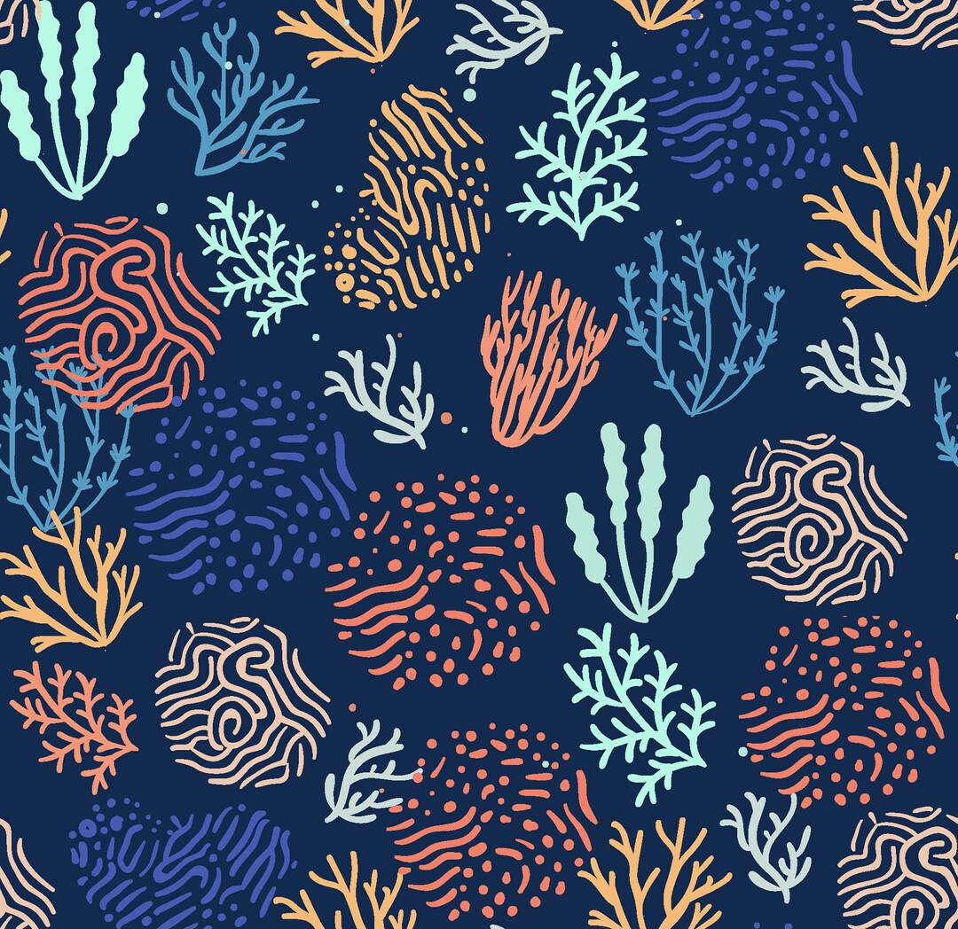 Coral Reef Upholstery Fabric by the Yard Colorful Marine Etsy