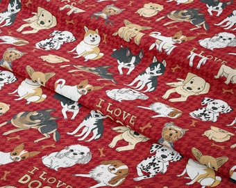 Alize Fabrics-Tecido fofo com estampa de cachorro e estofamento de piso xadrez vermelho-Projeto têxtil doméstico-Tecido estampado de cachorro PES