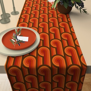 4 Retro Geometric Table Runner, Brown Orange Fabric, Mid Century Kitchen Decor, Retro Decor, Vintage Table Runner , 40s 50s 60s retro flower