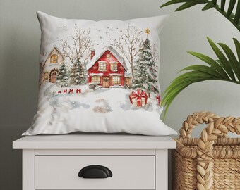 Juego de fundas de almohada con motivos navideños, decoración navideña, regalos navideños, almohadas a cuadros navideñas, almohadas a cuadros de Año Nuevo