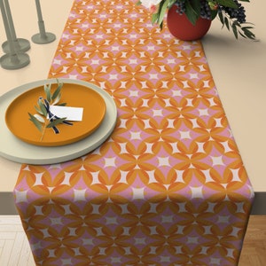 9 Retro Geometric Table Runner, Brown Orange Fabric, Mid Century Kitchen Decor, Retro Decor, Vintage Table Runner , 40s 50s 60s retro flower