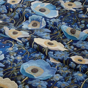 Midnight Blue Floral Microfiber Polyester Fabric - Upholstery, Curtain, Bag & Decorative Use-Furniture-Drapery-PES