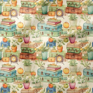 Alize Fabrics-ameublement-ameublement-draperie-rentrée scolaire,cartable vintage,livres,fruits,tissu imprimé numérique avec motif réveil