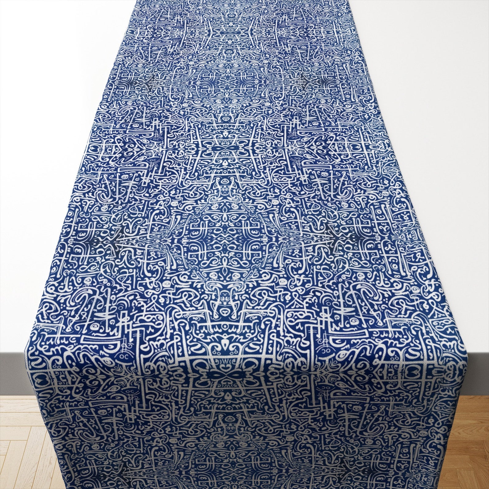 Arabic Table Runner - Arabic Calligraphy Letters Runner With Blue and ...