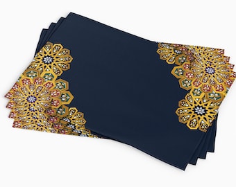 Ramadan Mubarak, Trend Placemats Set of 2,With Blue Decorative Motifs,Home Decoration,Table Decoration,Eid Gift,Müslim Home Decor