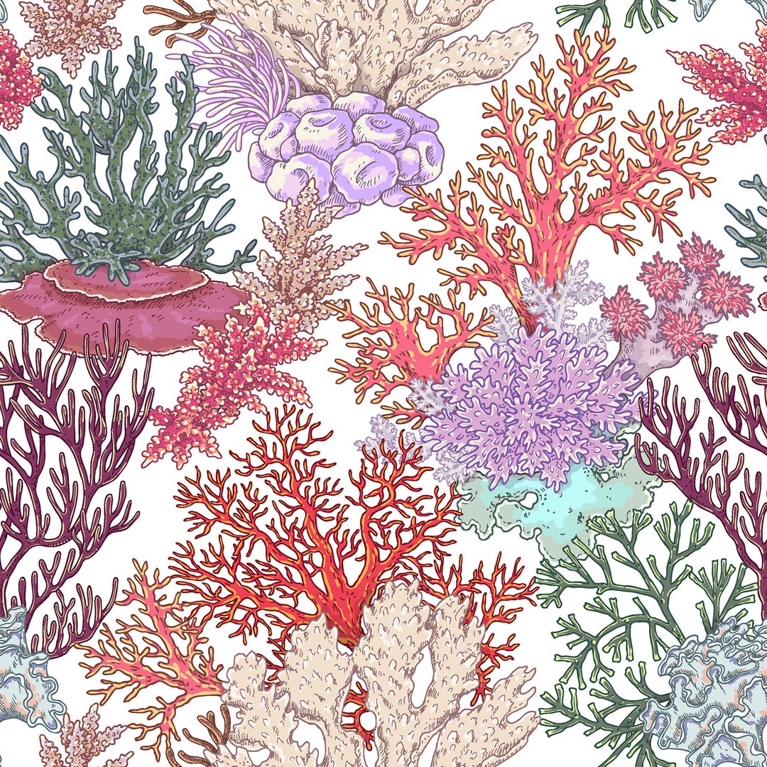 Coral Reef Upholstery Fabric by the Yard Colorful Marine Etsy
