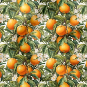 Orange Grove Patterned Digital Printed Microfiber Polyester Fabric, 143 cm Width, Upholstery, Furniture, Drapery,PES