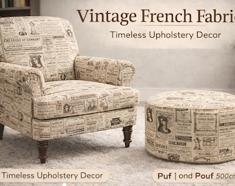 Tela francesa vintage, tela de periódico antiguo, tela con tipografía parisina, tela retro cortada a medida, tela para tapicería, cortinas, cojines y bolsos.