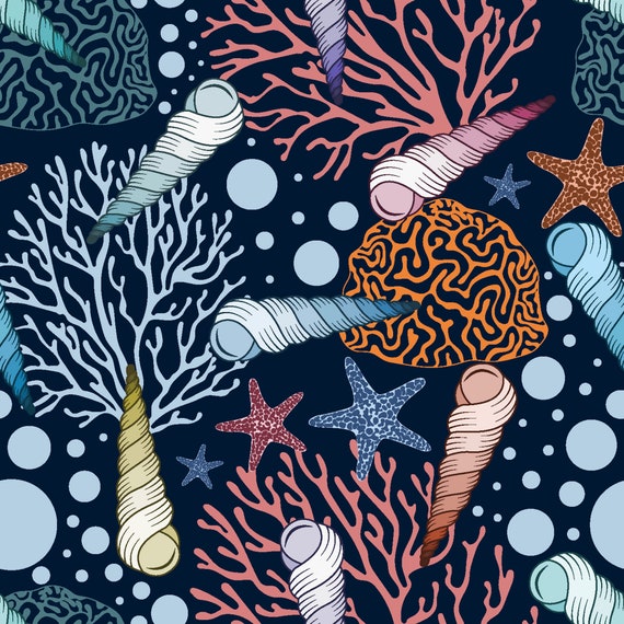Coral Reef Upholstery Fabric by the Yard Colorful Marine Etsy