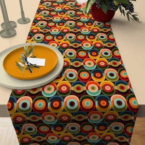 13 Retro Geometric Table Runner, Brown Orange Fabric, Mid Century Kitchen Decor, Retro Decor, Vintage Table Runner , 40s 50s 60s retro mod