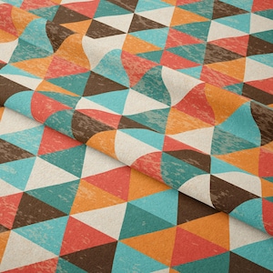 Alize Fabrics-Geometric Triangle Patterned Fabric With Orange, Turquoise, Brown Tone Effect-Upholstery-Home Textile Project-Geometric Fabric