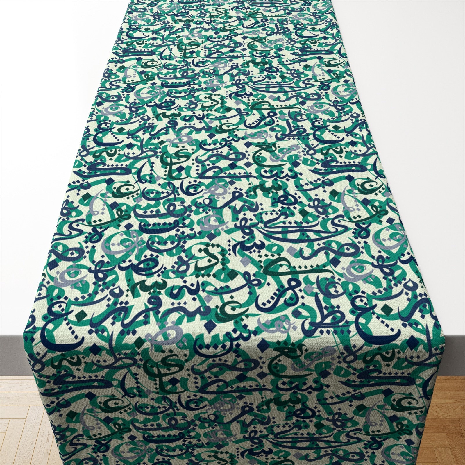 Arabic Table Runner - Arabic Calligraphy Letters With Turquoise Tone ...