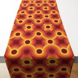 Retro Table Runner,Yellow Orange Tone Geometric Fabric,Mid-Century Kitchen Decor,Retro Decor,Vintage Table Runner,40s 50s 60s retro fabric