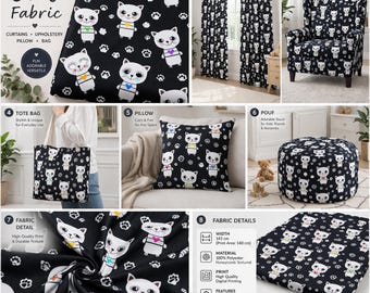 Tela con diseño de gatos adorables, tela infantil cortada a medida, tela para guardería, tela con estampado de gatos de dibujos animados, tela para tapicería, cortinas, cojines y bolsos, tela de poliéster.